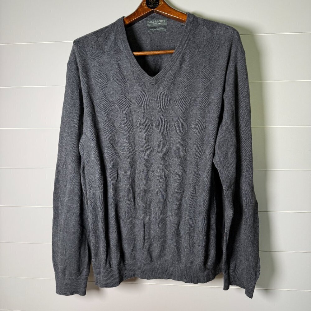 Lyle & Scott Scotland Dk Charcoal Argyle V-Neck Sweater Sz XL 100% Combed Cotton